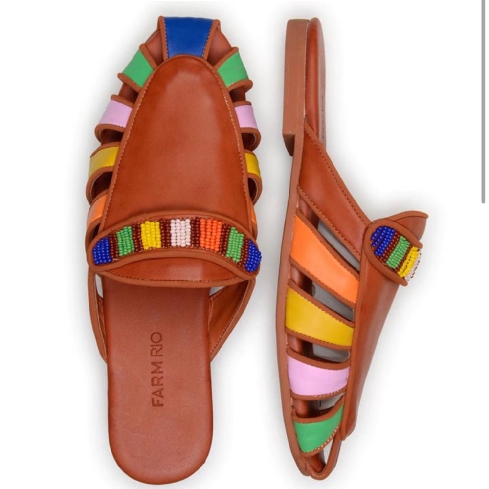 Farm Rio Rust Rainbow Beaded Mules